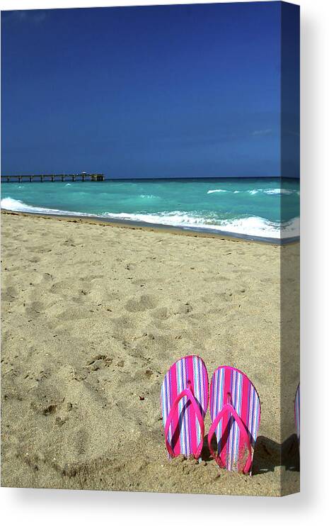 Atlantic Ocean Canvas Print featuring the photograph Flip Flops on the Beach by Tito Slack