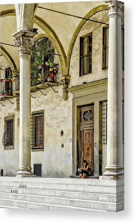Florence Canvas Print featuring the photograph Florence - reader in la Annunziata by Weston Westmoreland