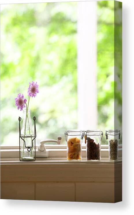 Vase Canvas Print featuring the photograph Flowers In Vase And Dried Fruits In by Ultra F
