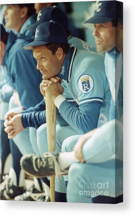 People Canvas Print featuring the photograph George Brett Resting Chin On Bat by Bettmann