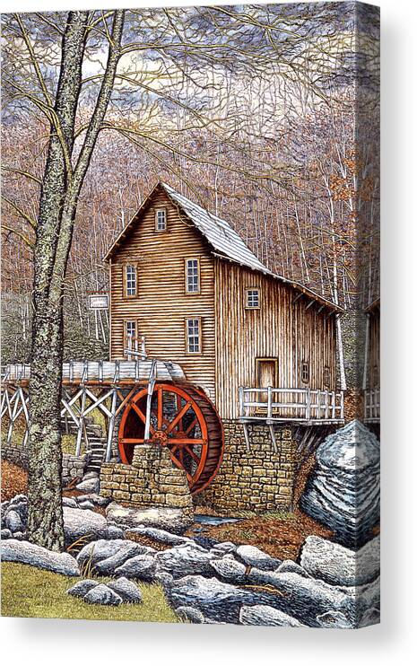 Grist Mill Canvas Print featuring the painting Glade Creek Grist Mill 3 by Thelma Winter