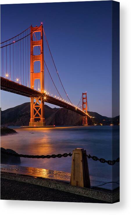 California Canvas Print featuring the photograph Golden Gate Bridge After Sunset by Rafal