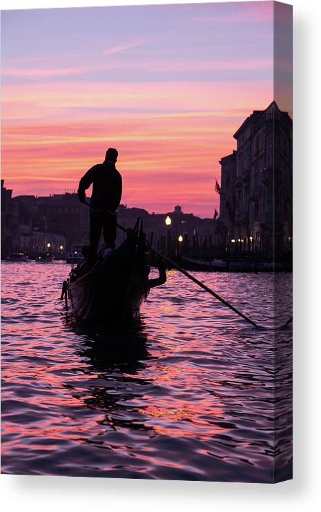 Gondola Canvas Print featuring the photograph Gondolier at Sunset by John Daly