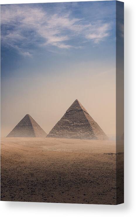 Sunset Canvas Print featuring the photograph Great Pyramids Of Giza, Cairo, Egypt by Jorge Grande Sanz