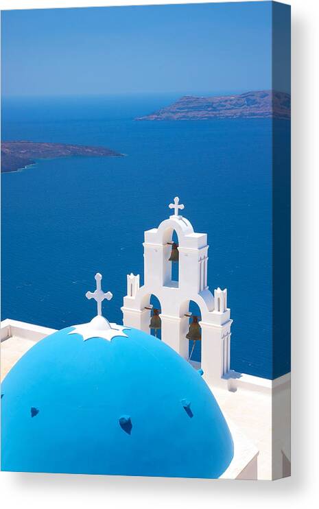 Landscape Canvas Print featuring the photograph Greek Church With Blue Dome And White by Jan Wlodarczyk
