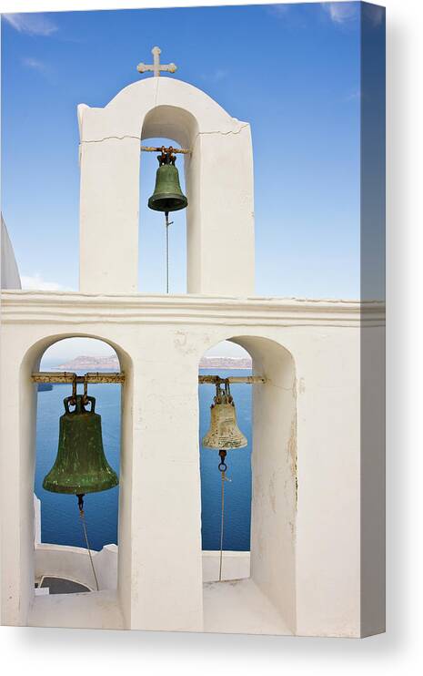 Greek Culture Canvas Print featuring the photograph Greek Triple Church Bell Tower by Arturbo