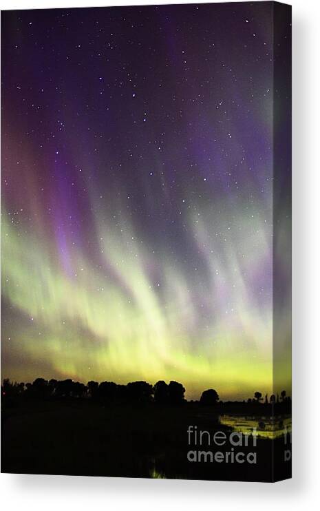 Photography Canvas Print featuring the photograph Green and Purple Fire in the Sky by Larry Ricker