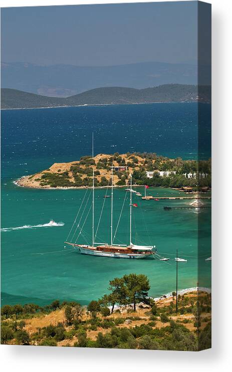 Sailboat Canvas Print featuring the photograph Gulet Traditional Turkish Wooden by Izzet Keribar