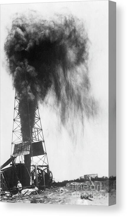 People Canvas Print featuring the photograph Gushing Oil Well by Bettmann