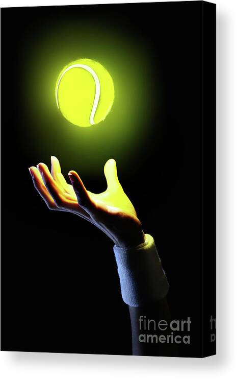 Tennis Canvas Print featuring the photograph Hand Of Tennis Player Holding Glowing by Stanislaw Pytel