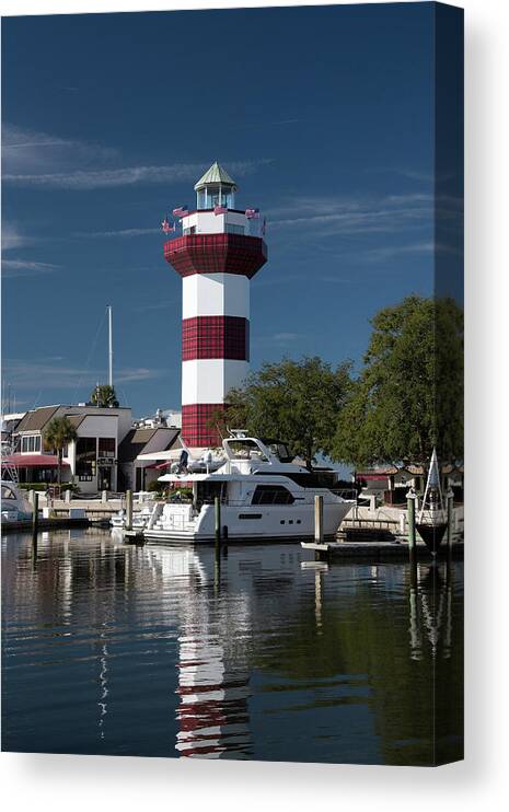 Harbour Town Canvas Print featuring the photograph Harbour Town Lighthouse on Christmas Morning 2018 No. 1063 by Dennis Schmidt