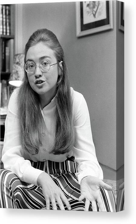 1960-1969 Canvas Print featuring the photograph Hillary Rodham Speaks by Lee Balterman