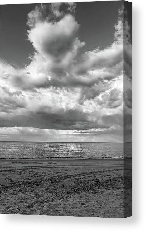 Ipswich Canvas Print featuring the photograph I heart Crane Beach Heart Shaped Cloud Ipswich MA Black and White by Toby McGuire