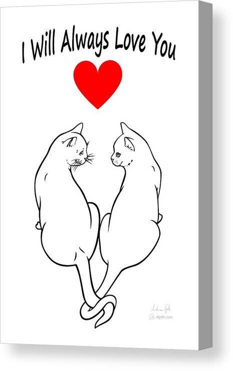 Cat Canvas Print featuring the digital art I Will Always Love You black by Andrea Gatti