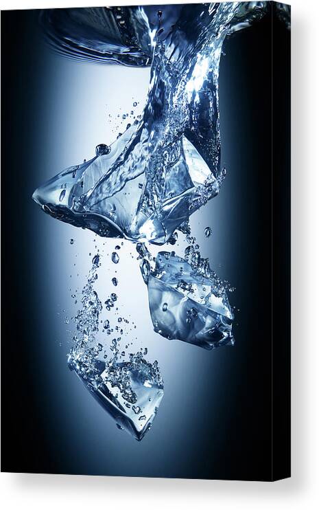 Ice Cube Canvas Print featuring the photograph Ice Cubes Falling In Water by Biwa Studio