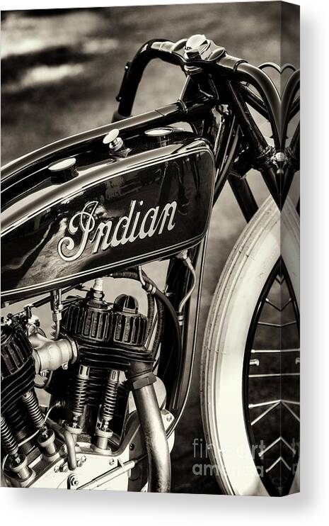 Indian Canvas Print featuring the photograph Indian Daytona Board Track Sepia by Tim Gainey