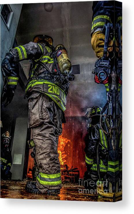 Interior Live Burn House That Was Set To Be Torn Down Depew Fire Dept May 2017 #fire #firefighter #firefighters #brotherhood #tradition #firephoto #smoke #scba #workingfire #instagood #firemen #fireman #firechief #instagramphotos #photography #photographer #instagram #picoftheday #imageoftheday #photo #hdr #highdynamicrange #skylum #aurorahdr2019 #firephotography #firephotographer Canvas Print featuring the photograph Interior live burn by Jim Lepard