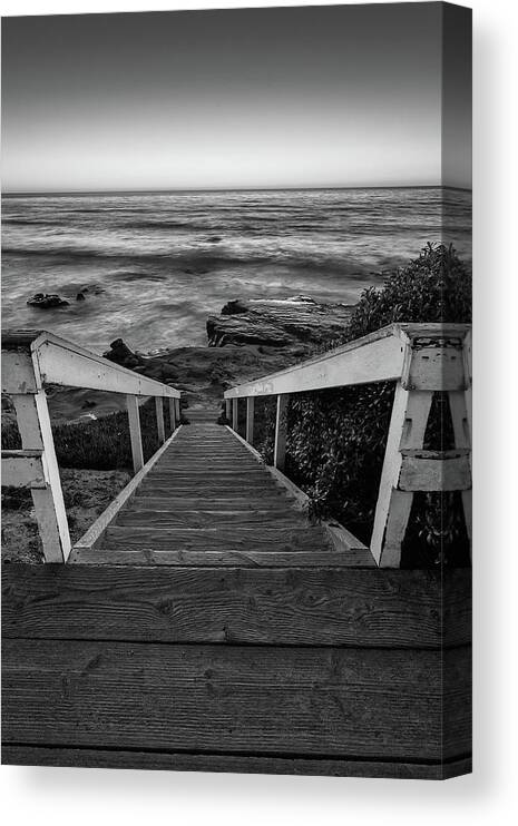 Beach Art Canvas Print featuring the photograph Just Steps to the Sea  Black and White by Peter Tellone