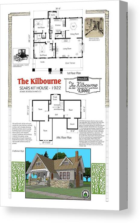 Sears Canvas Print featuring the digital art Kilbourne House by Robert Bissett
