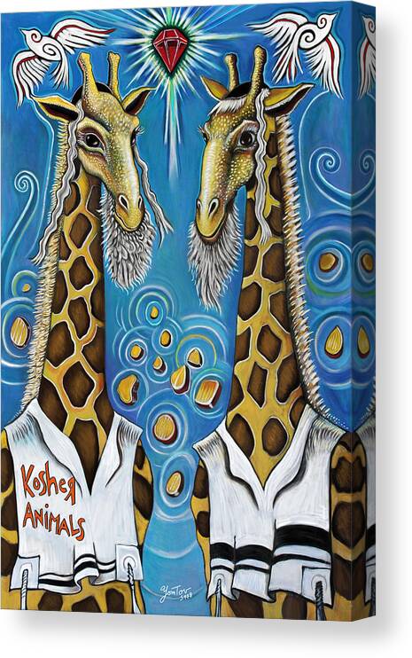 Giraffes Canvas Print featuring the painting Kosher Animals by Yom Tov Blumenthal