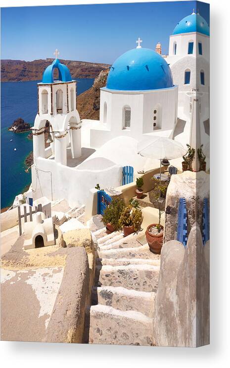Landscape Canvas Print featuring the photograph Landscape With Greek White Church by Jan Wlodarczyk