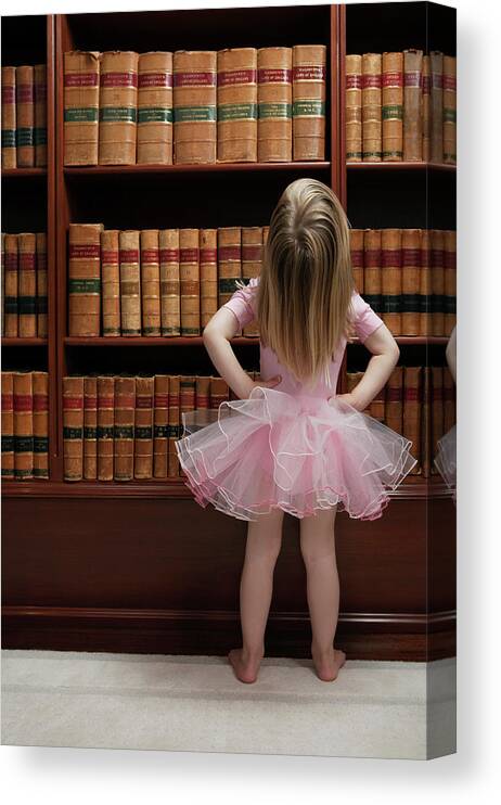Education Canvas Print featuring the photograph Little Girl In Tutu Reading Book Covers by Compassionate Eye Foundation/barry Calhoun