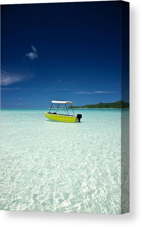 Recreational Pursuit Canvas Print featuring the photograph Lonely Boat In Turquoise Lagoon by Mlenny