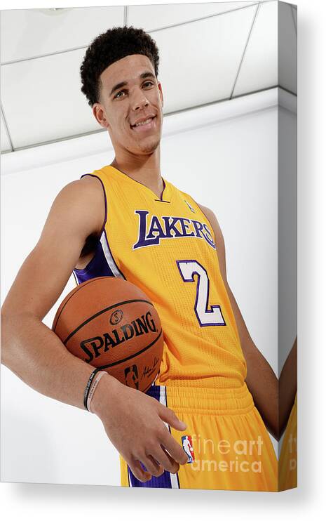 Following Canvas Print featuring the photograph Los Angeles Lakers Introduce Lonzo Ball by Andrew D. Bernstein