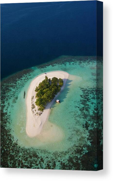 Tranquility Canvas Print featuring the photograph Maldives Island And Coral Reef by © Marie-ange Ostré