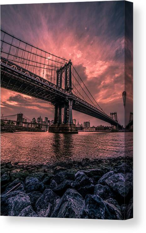 Dumbo Canvas Print featuring the photograph Manhattan Bridge Wide Angle by Christopher R. Veizaga