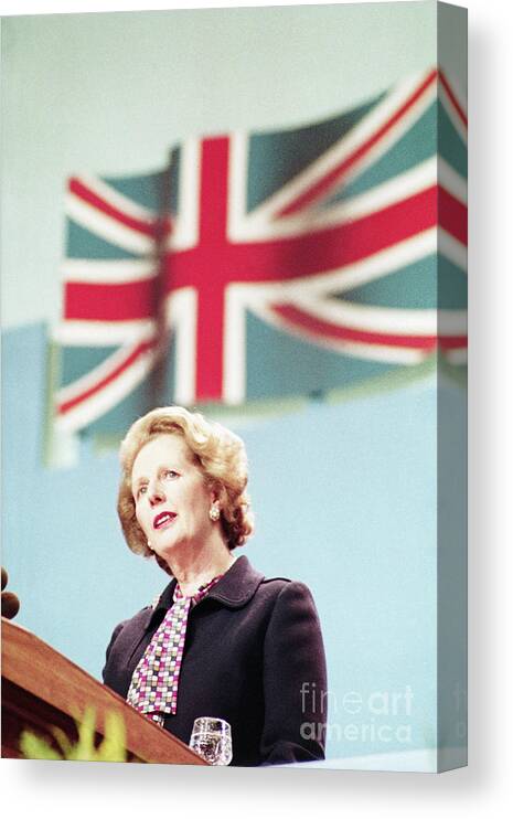 Following Canvas Print featuring the photograph Margaret Thatcher Giving Speech by Bettmann