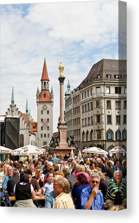 Crowd Canvas Print featuring the photograph Marienplatz, Bavaria, Munich, Germany by Thomas Winz