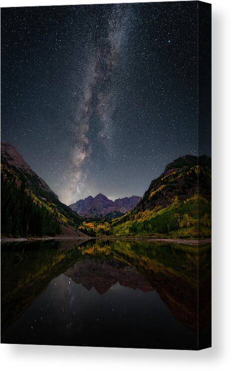 Maroon Canvas Print featuring the photograph Maroon Bells Under the Milky Way by David Soldano