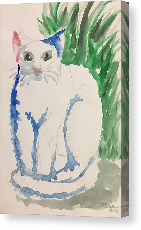 Ricardosart37 Canvas Print featuring the painting Ricardo's Cat Max in the Grass by Ricardo Penalver deceased