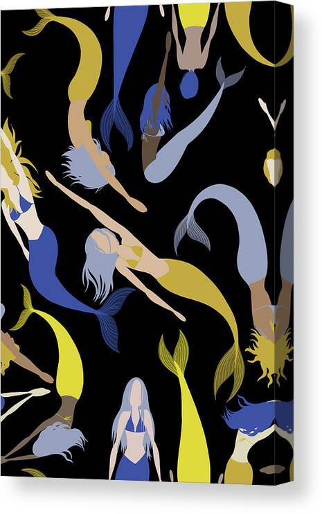 Mermaid Pattern 1 Canvas Print featuring the painting Mermaid Pattern 1 by Si Design Loft