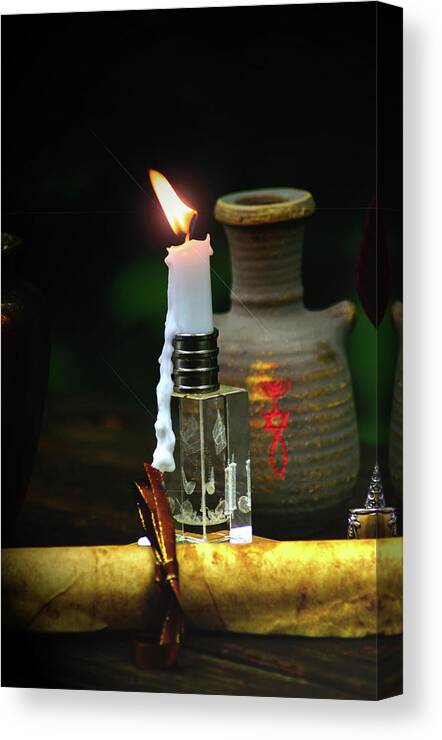 Lamp Canvas Print featuring the photograph Messianic Lamplight by Tikvah's Hope
