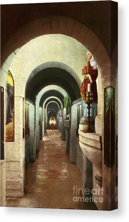 Catacombs Canvas Print featuring the photograph Mission Inn Cloister Walk - Catacombs - Riverside CA by Sad Hill - Bizarre Los Angeles Archive