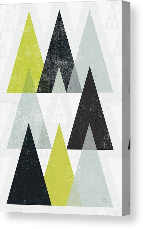 Abstract Canvas Print featuring the painting Mod Triangles Iv Yellow Black by Michael Mullan