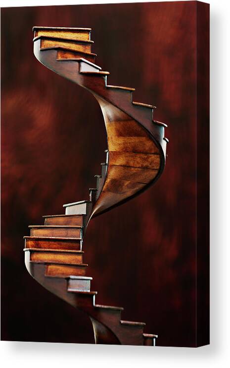 Wood Canvas Print featuring the photograph Model Of A Spiral Staircase by David Muir