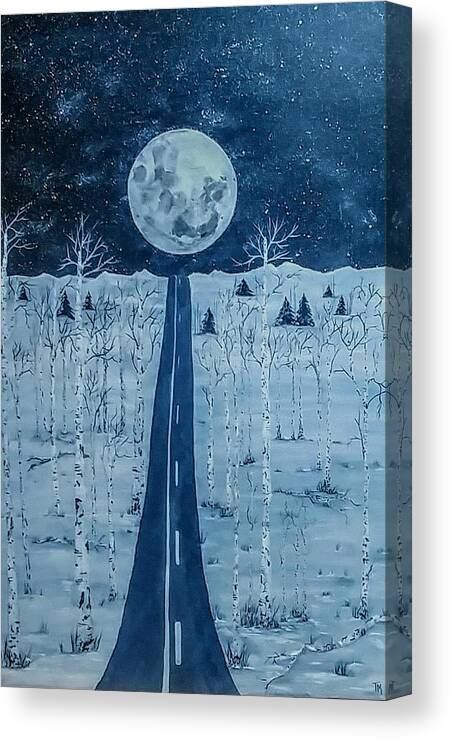 Aspen Canvas Print featuring the painting Moonlit Aspen by Teri Merrill