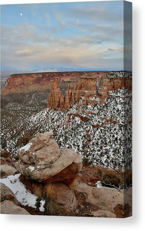 Colorado National Monument Canvas Print featuring the photograph Moonrise over Colorado National Monument by Ray Mathis