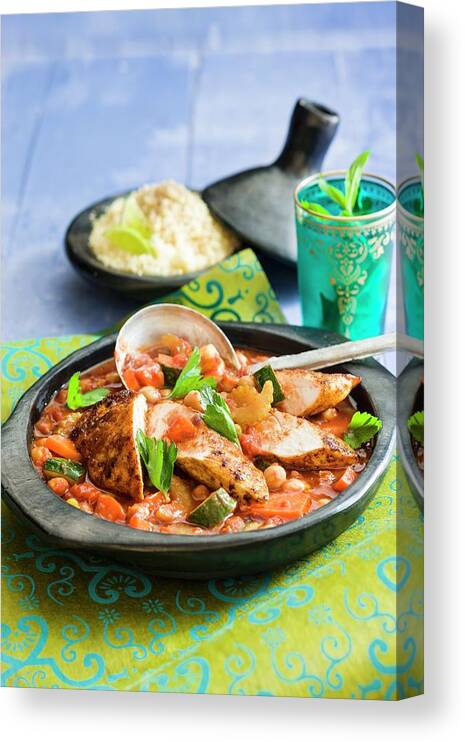 Ip_11303402 Canvas Print featuring the photograph Moroccan Chicken With Couscous by Andrew Young