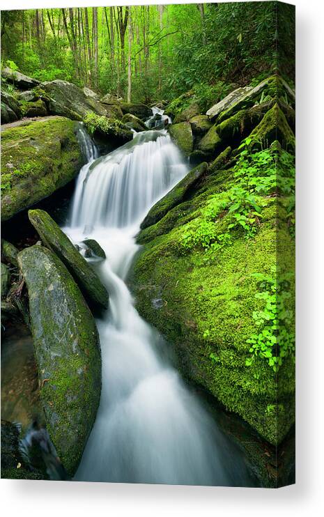 Mossy Rocks On Cascade Canvas Print featuring the photograph Mossy Rocks On Cascade by Michael Blanchette Photography