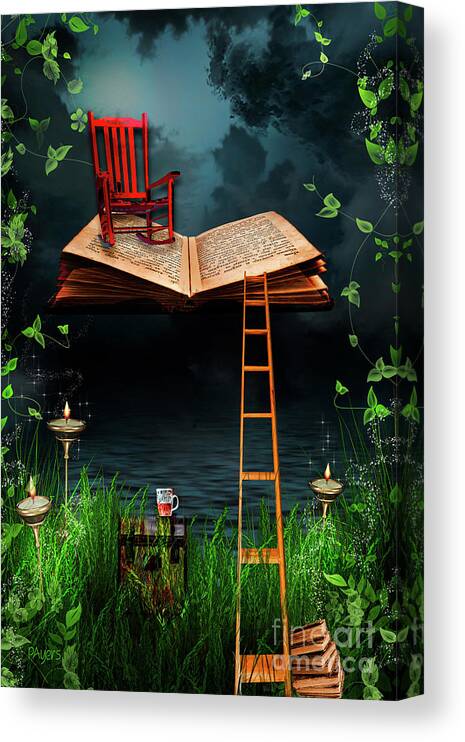 Magical Flying Book Print Canvas Print featuring the mixed media My Book Said COME FLY WITH ME by Paula Ayers