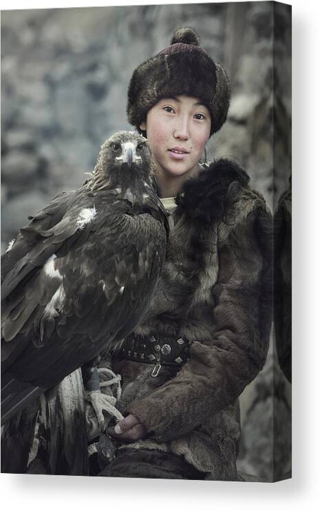 #people Canvas Print featuring the photograph New Gen. Eagle Hunter,mongolia by Saravut Whanset