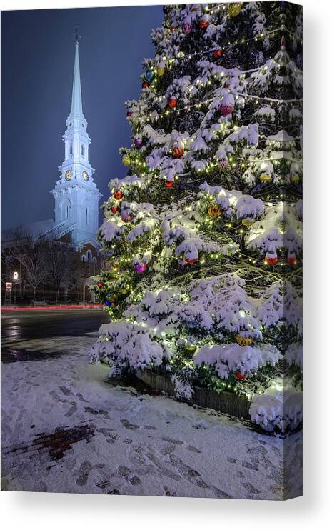 Market Square Canvas Print featuring the photograph New Snow For Christmas by Jeff Sinon
