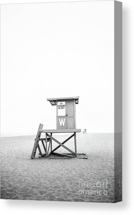 America Canvas Print featuring the photograph Newport Beach Lifeguard Tower W Wedge Black and White Photo by Paul Velgos