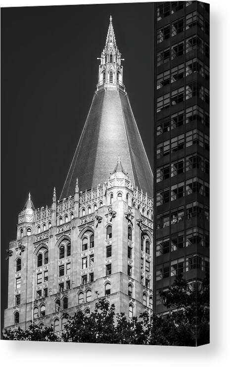 Ny Skyline Canvas Print featuring the photograph NY Life Ins Building BW by Susan Candelario