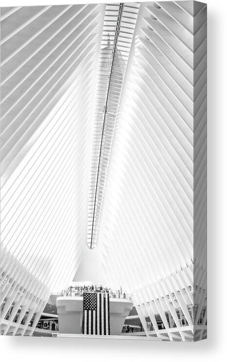 Wtc Canvas Print featuring the photograph Oculus World Trade Center USA BW by Susan Candelario