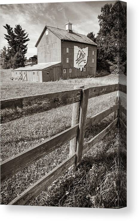 America Canvas Print featuring the photograph Ohio Bicentennial Barn Landscape - Sepia Print by Gregory Ballos